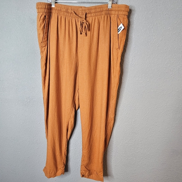 Pull On Linen Pants Womens XL Old Navy Elastic Drawstring Waist 4 Pockets NWT - Picture 1 of 12